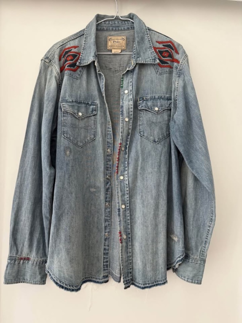Polo Ralph Lauren Southwestern Indian Aztec Denim Western Cowboy Rodeo Shirt